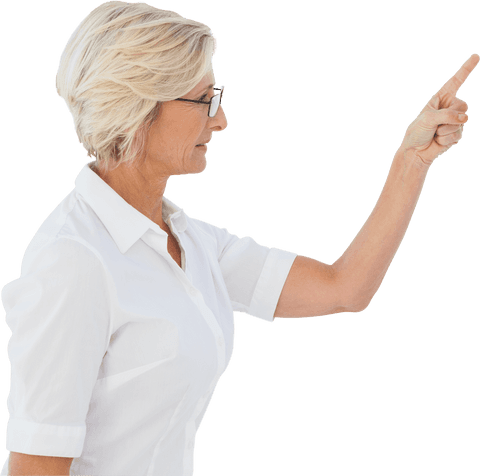 Transparent Business Woman Pointing Ahead in White Attire - Download Free Stock Videos Pikwizard.com