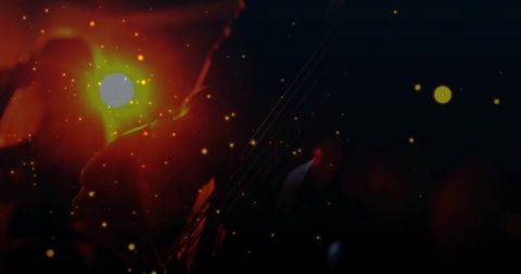 Silhouetted musician strumming acoustic guitar under warm spotlight with floating embers