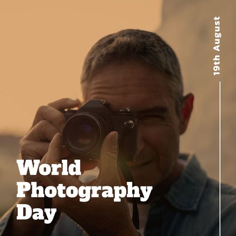 world photography day celebration with man using camera - Download Free Stock Templates Pikwizard.com