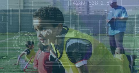 Digital Futuristic Overlay on Athletes in Action