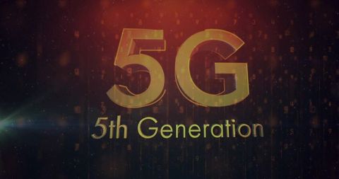 5G Fifth Generation Golden Typography with Metallic Glow and Numeric Data Streams