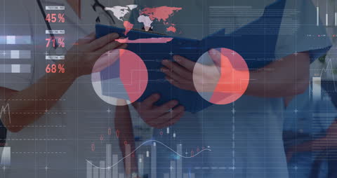 Healthcare Professionals Analyzing Data with Statistical Graphics Overlay