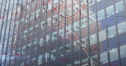 Financial Data Analysis Overlaid on Skyscraper Office