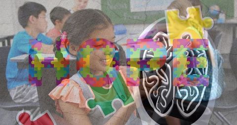 Autism Awareness in Classroom with Puzzle Motif