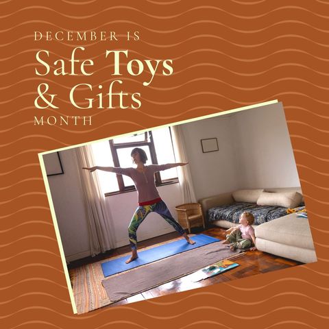 mom practicing yoga with toddler observing indoors for safe toys month - Download Free Stock Templates Pikwizard.com