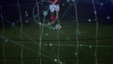 Futuristic Soccer Gameplay with Digital Network Overlay