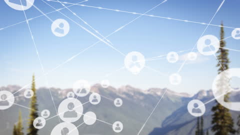 Digital Network Connections Over Scenic Mountain Landscape