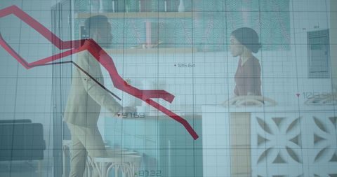 Business Colleagues Discussing in Modern Office with Falling Graph