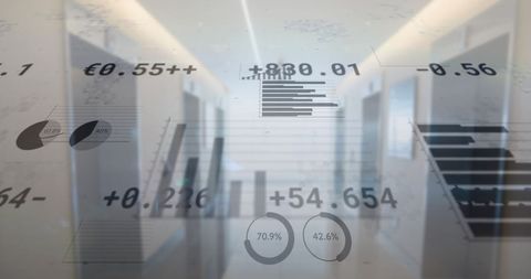 Financial Data Superimposed Over Modern Office Environment