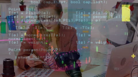 Businesswoman Analyzing Mobile Data with Advanced Technology Interface