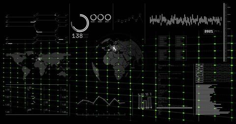 3d globe hud dashboard with neon grid, global geospatial analytics and data visualization