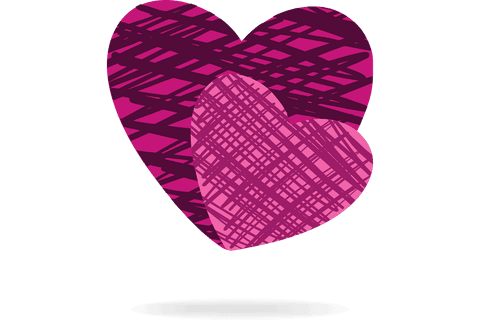Patterned pink hearts on transparent background for love concepts