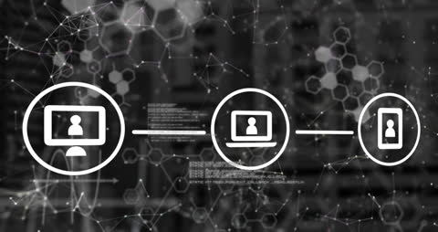 Abstract Digital Network Interface Over Cityscape