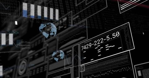 Futuristic Digital Interface with Binary and Globe Icons