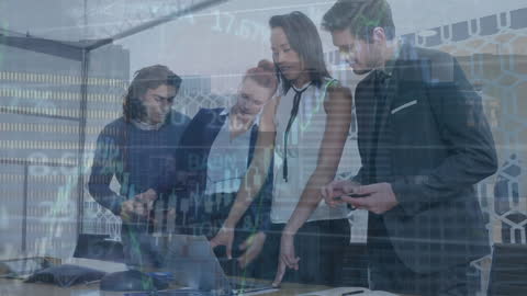 Diverse Professionals Analyzing Financial Data in Tech-Driven Office