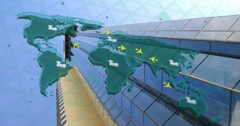 Global Business Networking with Digital Data over Building - Download Free Stock Images Pikwizard.com