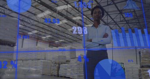 Confident Business Executive with Digital Financial Analytics in Warehouse