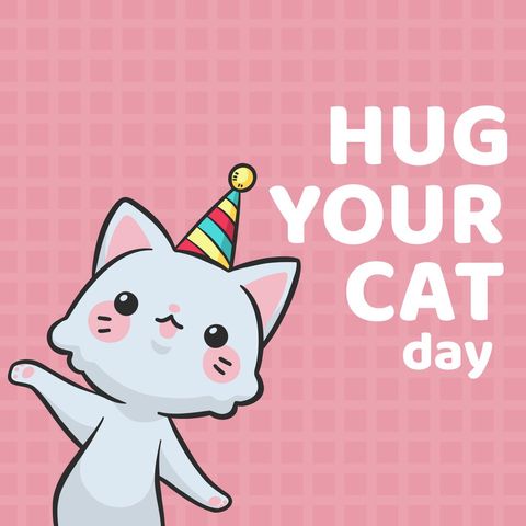Cute Cat Celebrating Hug Your Cat Day with Festive Hat - Download Free Stock Templates Pikwizard.com