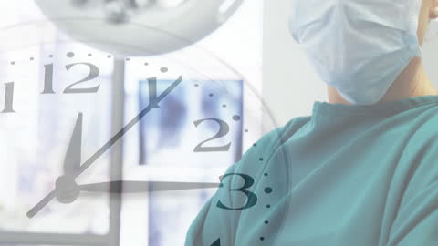 Surgeon With Tick-Tock Clock Overlay Symbolizing Importance of Time in Healthcare