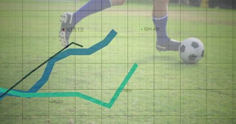 Athlete Kicking Soccer Ball with Overlayed Analytics Display