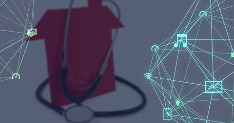 Connected health concept with stethoscope and digital network icons