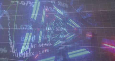 Abstract Financial Data Overlayed on Cityscape