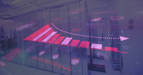 Digital Interface with Graphs Overlaid on Modern Data Center