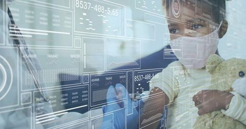 Nurse Administering Vaccine to Child with Digital Healthcare Interface