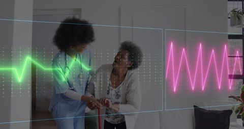Healthcare Worker Assisting Senior Woman with Heart Rate Monitor Overlay - Download Free Stock Images Pikwizard.com
