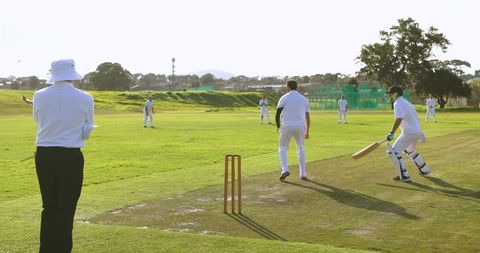 Action-Packed Cricket Match in Natural Setting