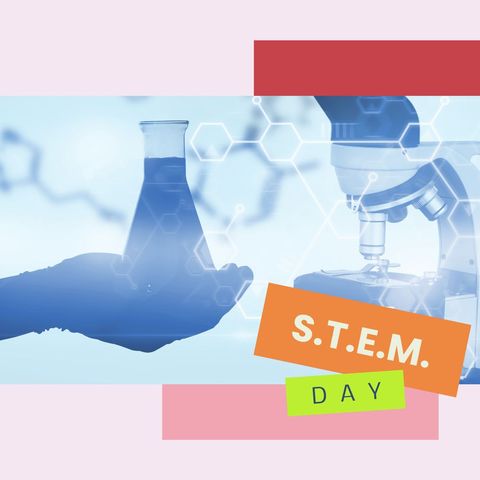 science day celebration with lab flask and microscope graphics - Download Free Stock Templates Pikwizard.com