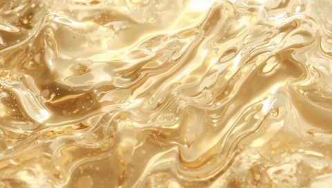 Glittering liquid gold waves flowing with shimmering ripples and metallic fleck texture