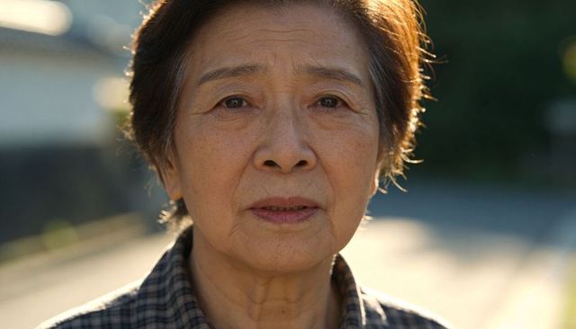 Sunlit close-up of senior asian woman conveying quiet resilience and gentle contemplation