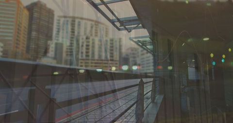 Cityscape Overlay with Data Processing Visuals - Download Free Stock Images Pikwizard.com