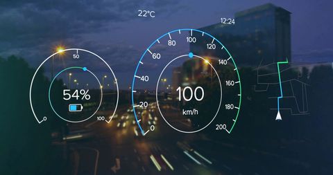 Futuristic Electric Car Dashboard Display Over Cityscape at Night - Download Free Stock Images Pikwizard.com