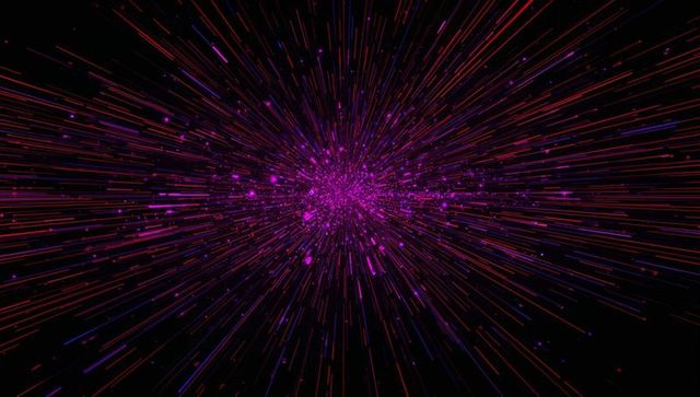 Bursting Magenta Red Light Streaks in Digital Cosmic Backdrop