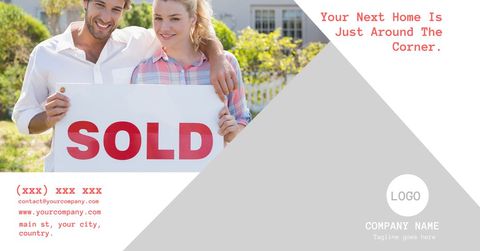 Happy Couple Celebrating New Home Purchase with Sold Sign - Download Free Stock Templates Pikwizard.com