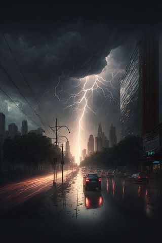 Dramatic Cityscape with Lightning and Stormy Sky - Download Free Stock Images Pikwizard.com