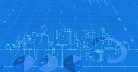 Digital Cityscape over Data Analysis Graphs in Blue - Download Free Stock Images Pikwizard.com