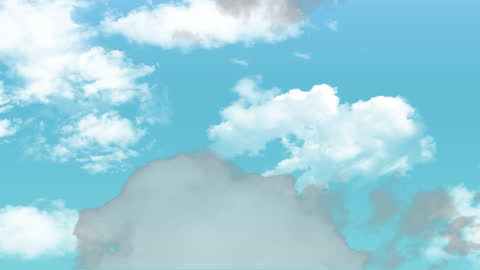Bright Blue Sky with Floating Fluffy Clouds