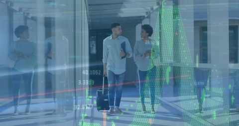 Business Colleagues Discussing Strategies with Financial Chart Overlay