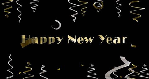 Happy new year celebration with elegant gold streamers