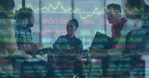 Business Team Discussing Financial Data Visualization