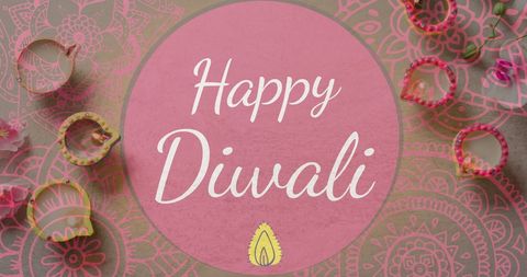Happy Diwali Message with Candles and Henna Patterns