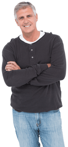 Smiling Mature Man in Casual Outfit on Transparent Background