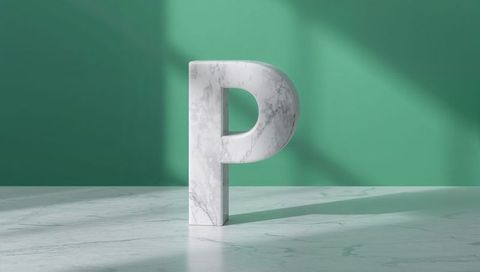 Marble letter p on teal background in modern minimalist design