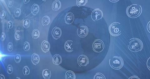 Global Business Icons on Digital Blue Background - Download Free Stock Images Pikwizard.com