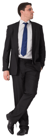 Elegant Businessman Gazing Calm on Transparent Background