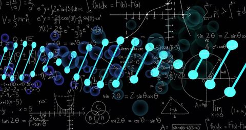 abstract dna strand with mathematical equations on black background - Download Free Stock Images Pikwizard.com