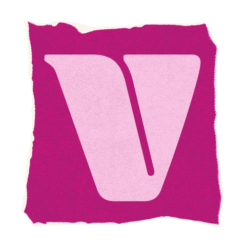 Stylized Uppercase V on Torn-Edged Magenta Square, Transparent Design